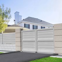Portail double battant motorisé brise-vue l 3500 x h 1880 mm (Blanc satiné RAL9010)