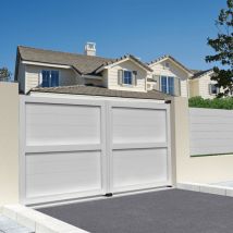 Portail double battant motorisé plein l 3500 x h 1757 mm (Blanc satiné RAL9010)