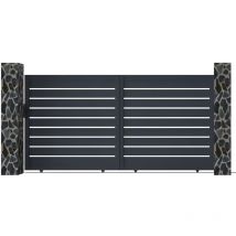 Vente-unique - Portail coulissant aluminium ajouré L374 x H183 cm anthracite - primo