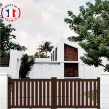 Portail aluminium coulissant ajouré en kit dimensions L.4000 (entre piliers) x H.1200 mm Couleurs Marron (ral 1247)
