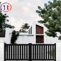 Portail aluminium coulissant ajouré en kit dimensions L.3500 (entre piliers) x H.1200 mm Couleurs Noir (ral 9005)