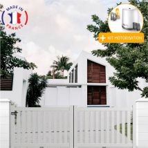 Portail aluminium coulissant ajouré en kit+ Motorisation dimension L.3000 (entre piliers) x H.1200 mm Blanc (ral 9010)