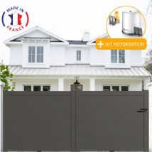 Portail aluminium coulissant plein en kit + Motorisation dimensions L.3000 (entre piliers) x H.1500 mm Couleurs Gris quartz (ral 7039)