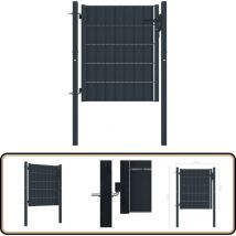Portail de clôture PVC et acier 100x101 cm Anthracite - Portail De Cloture - Portillon - Clôture Jardin - Porte De Jardin - Porte Aluminium