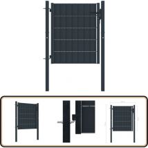 Portail de clôture pvc et acier 100x81 cm Anthracite - Portail De Cloture - Portillon - Clôture Jardin - Porte De Jardin - Porte Aluminium