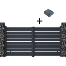 Portail électrique battant aluminium ajouré L305 x H166 cm anthracite - primo