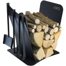 Portalegna per Camino da Interno con 3 Attrezzi 430X380X540 cm in Acciaio Crea Duna Nero