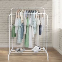 Sifree - Portant à vêtements avec étagères à chaussures, Porte-Manteaux à Deux Pôles, Penderie métallique pour présentation, rangement