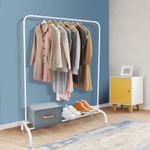 Sifree - Porte-Manteau Blanc, Porte-Vêtements en Métal Suspension Autoportante, étagère de rangement inférieure à 1 niveaux pour boîtes à chaussures