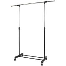 Portant À Vêtements Avec Roulettes Mobile Télescopique En Acier Inoxydable Hauteur Et Largeur Réglables - Noir-argent