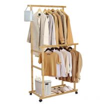 Portant à Vêtements en Bois Penderie Vetements à Roulettes Porte-Vêtement Sur Pied pour Dressing Salon Chambre - 160x80x40cm