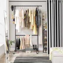 Songmics - Portant à Vêtements Industriel, Charge 110 kg, Double Barre, Portant en Métal, Présentoir commercial robuste, Noir HSR62BK