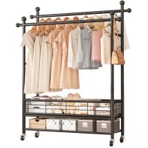 Sinbinta - Portant à vêtements avec 2 tringles de Suspension, Portant vetement solide multifonctionnel en métal avec roulettes, adapté à la chambre