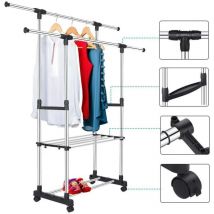 Ohjijinn - Portant, Portant mobile suspendu à double tringle 8x21x77 cm
