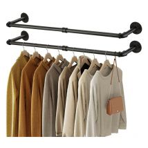 Unho - Portant à Vetement Mural Industriel Noir Lot de 92cm en Métal Porte Manteaux Tringle Rail de Suspension - Noir