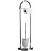 Portarotolo Con Scopino e Portascopino Accessori Bagno In Metallo Cromo 19x64cm