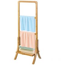 Portasciugamani da Bagno in Bambù Naturale Nordico 3 Barre 1 Ripiano 104x29x40cm