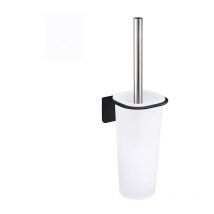 Porta scopino nero in acciaio e vetro satinato serie skyline - fissaggio biadesivo o incollo