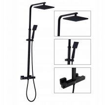 Conjunto de ducha con Mezclador Termostática Negro , Sistema de Columna de Ducha 9 pulgadas Ducha Lluvia+Ducha de Mano con boquillas anticalcáreas,
