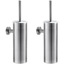 Auralum - 2PCS Escobilla de Baño wc en Acero Inoxidable Cepillado Escobilla wc con Portaescobilla y Tapa, Limpieza 360o, Resistente a salpicaduras,