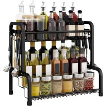 Portaspezie da Terra Nero Organizzatore per Spezie Sistema di Portaspezie Senza Foratura Portaspezie a 4 Ripiani in Metallo Scaffale da Cucina - 42,5