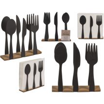 Portatovaglioli in metallo nero, posate, con fondo in legno, ca. 16,5 x 4 x 16,5 cm - Out Of The Blue