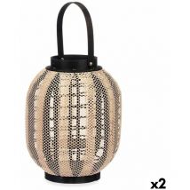 Gift Decor Portavelas Farol con asa Beige Madera Tela 27 x 32 x 27 cm (2 Unidades)