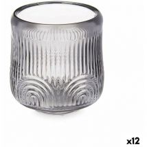 Gift Decor Portavelas Rayas Gris Cristal 9 x 9,5 x 9 cm (12 Unidades)