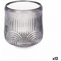Giftdecor - Gift Decor Portavelas Rayas Gris Cristal 9 x 9,5 x 9 cm (12 Unidades)
