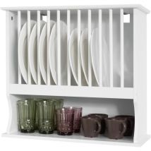 Porte-Assiettes Murale Meuble de Rangement d'assiettes Mural - avec 1 étagère – Blanc Sobuy KCR04-W