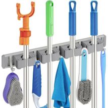 Porte Balai Mural, Support mural en acier inoxydable avec 4 clips et 5 crochets