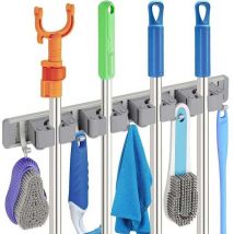 Tuserxln - Porte Balai Mural, Support mural en acier inoxydable avec 4 clips et 5 crochets