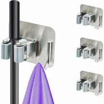 Lablanc - Porte Balais Mural Lot de 4 Accroche Balai Mural sans Perçage Auto-adhésif Porte Vadrouille avec Crochets Rangement Cuisine Gain de Place