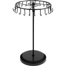 Porte Bijoux Rotatif en Métal Noir (23 Crochets) - H34,8 x l20,5 cm - Tour de Presentoir Bijoux - Porte Collier, Bracelets, Bagues et Boucles