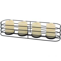 Porte-bougie de l'Avent en métal allongé noir - 50 x 10 cm - Support de bougie avec 4 assiettes pour bougies cylindriques