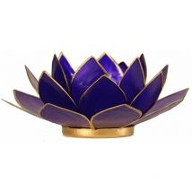 Porte Bougie Fleur de Lotus Bleu foncé et or 6 ème chakra