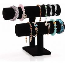 Porte-bracelet, 2 niveaux t Bar uni noir velours soutien-gorge et collier présentoir tour de bijoux