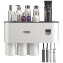 Sinbinta - Porte Brosse Dent Mural, Support de Brosse à Dents avec Distributeur Dentifrice Automatique, 4 Emplacements pour Brosse, 3 Tasses
