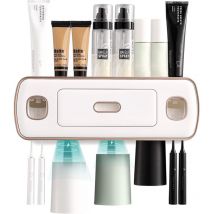 Porte-brosse à dents mural avec distributeur de dentifrice 2 en 1 4 emplacements pour porte-brosse à dents 3 gobelets magnétiques pour brosse à dents
