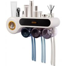 Porte-brosses à dents - Distributeur automatique de dentifrice avec 6 compartiments pour brosses à dents et 3 gobelets, noir