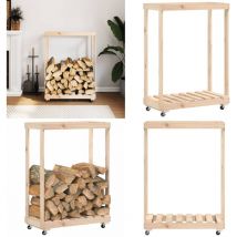 Vidaxl - Porte-bûches avec roulettes 76,5x40x108 cm bois massif de pin - Porte-bûches - Stockage Bois - Rangement Cheminée - Abri à Bûches - Meuble