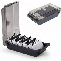 Porte-cartes de visite, boîte de rangement pour cartes de visite, boîte de 500 cartes, avec 4 panneaux de séparation et onglets index a-z, noir