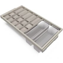 Emuca - Kit de organisateur de tiroirs, plateau auxiliaire et cadre de coulissage soft close pour armoires, réglable, module 900mm, Gris pierre