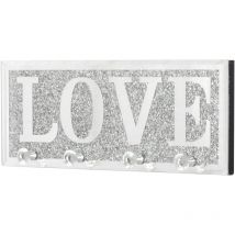Porte Clé Murale Argent Design avec Décor Diamants Accroche Petit avec 4 Crochets Cristal dans Entrée Salon pour Clés Lunettes - love
