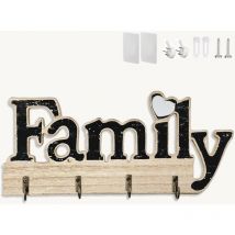 Porte Clef Mural en Bois Home Deco, Auto-Adhésif ou Perforé, 3 Possibilités d'installation du Porte Clé Mural, Accroche Clé Mural pour la Maison. Noir