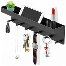 Porte clef mural,Patère à 6 crochets muraux pour clés, Noir Mat Patères Porte Manteaux Crochet Mural