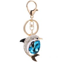 Feiyue - Porte-clés délicat en forme de petit dauphin avec diamants pour la maison, la voiture, les bagages