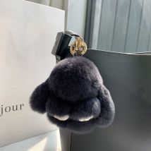 Feiyue - Porte-clés lapin moelleux, breloques en boule douce, mignon porte-clés en peluche, pendentif en fourrure artificielle pour voiture, sac à