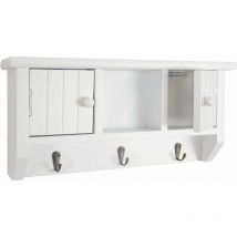 Décoshop26 - Porte-clés meuble d'entrée mural avec portes et étagère en bois massif blanc 040003586