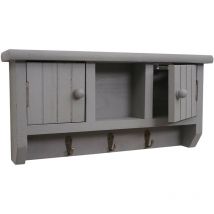 Décoshop26 - Porte-clés meuble d'entrée mural avec portes et étagère en bois massif gris 040002453